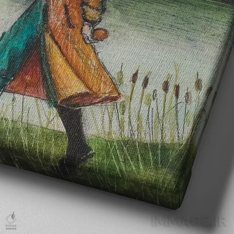 تابلو دکوراتیو خانه روستایی اثر جو رام - نمای نزدیک بافت بوم