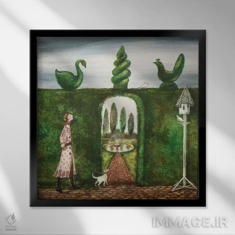 تابلو دکوراتیو پرنده ای میان شاخه ها اثر جو رام - نمای قابدار مشکی