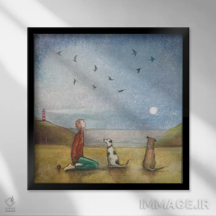 تابلو دکوراتیو ساحل ماه اثر جو رام - نمای قابدار مشکی