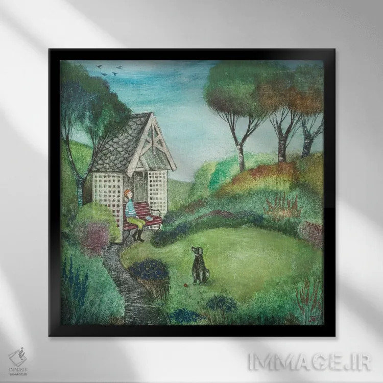 تابلو دکوراتیو خانه باغ اثر جو رام - نمای قابدار مشکی