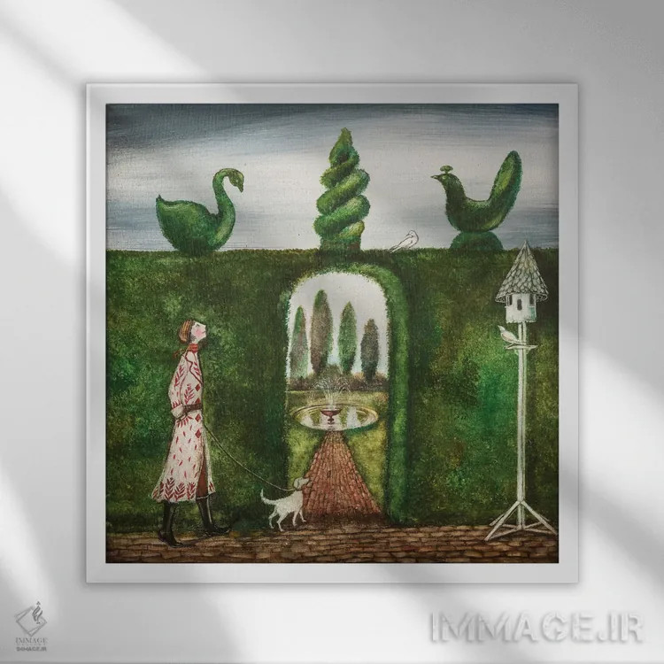 تابلو دکوراتیو پرنده ای میان شاخه ها اثر جو رام - نمای قابدار سفید