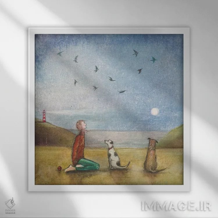 تابلو دکوراتیو ساحل ماه اثر جو رام - نمای قابدار سفید