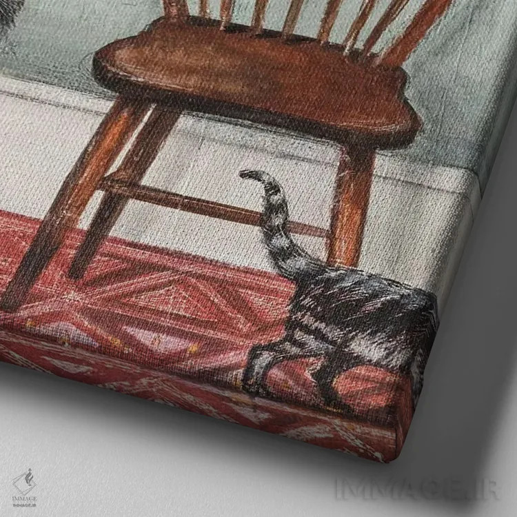 تابلو دکوراتیو صندلی بازی اثر جو رام - نمای نزدیک بافت بوم