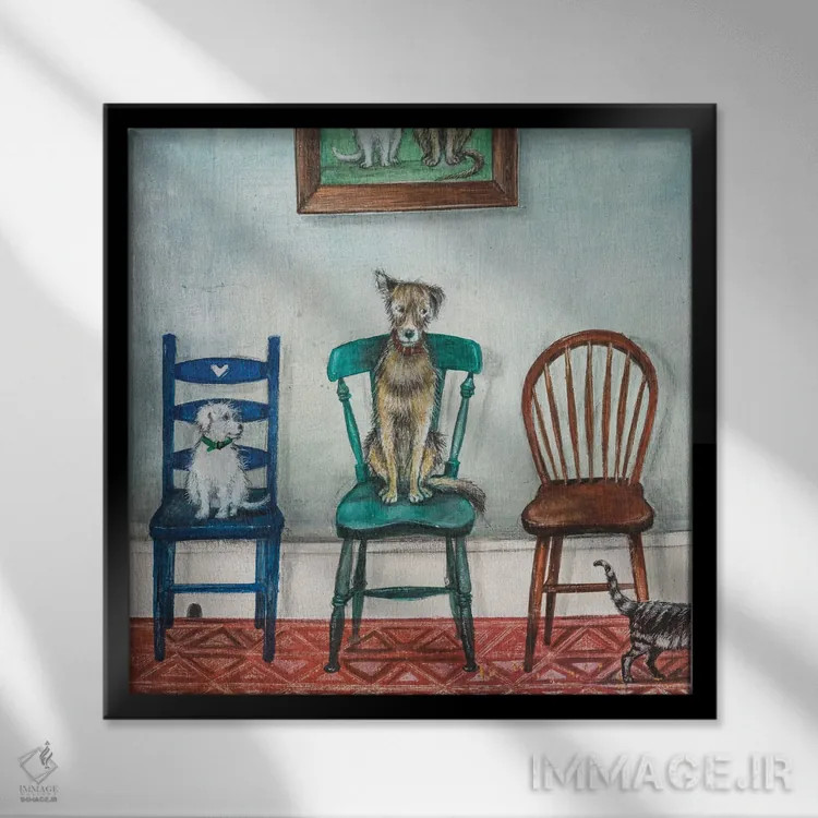 تابلو دکوراتیو صندلی بازی اثر جو رام - نمای قابدار مشکی