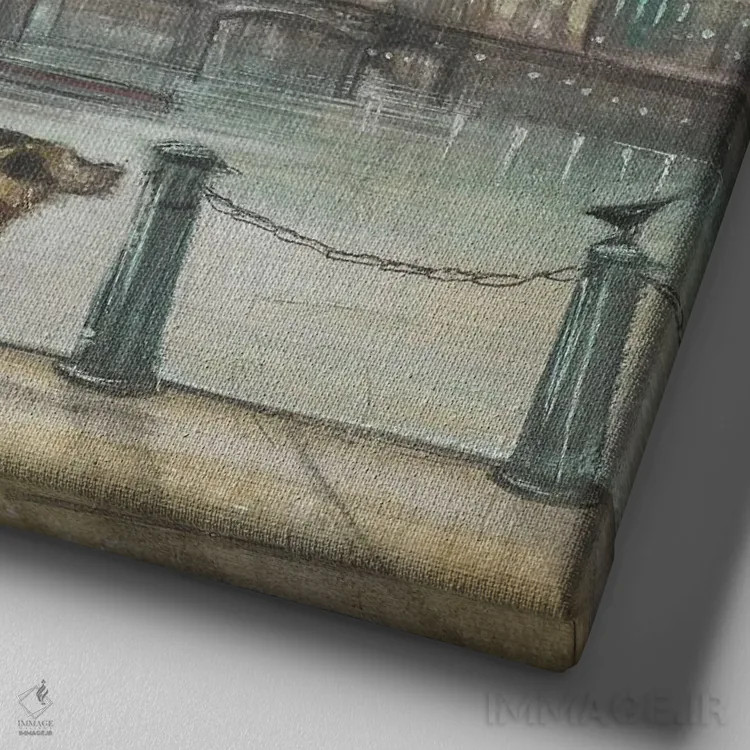 تابلو دکوراتیو رودخانه قدیمی اثر جو رام - نمای نزدیک بافت بوم