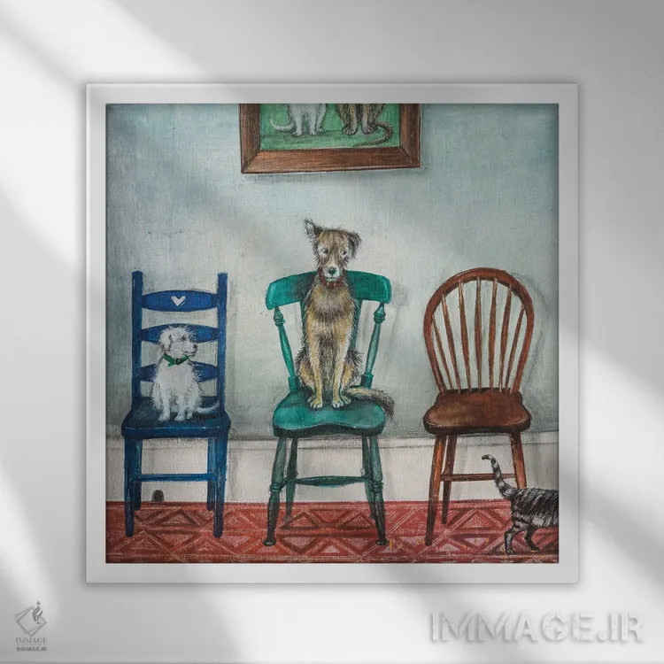 تابلو دکوراتیو صندلی بازی اثر جو رام - نمای قابدار سفید