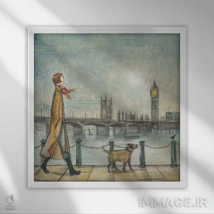 تابلو دکوراتیو رودخانه قدیمی اثر جو رام - نمای قابدار سفید