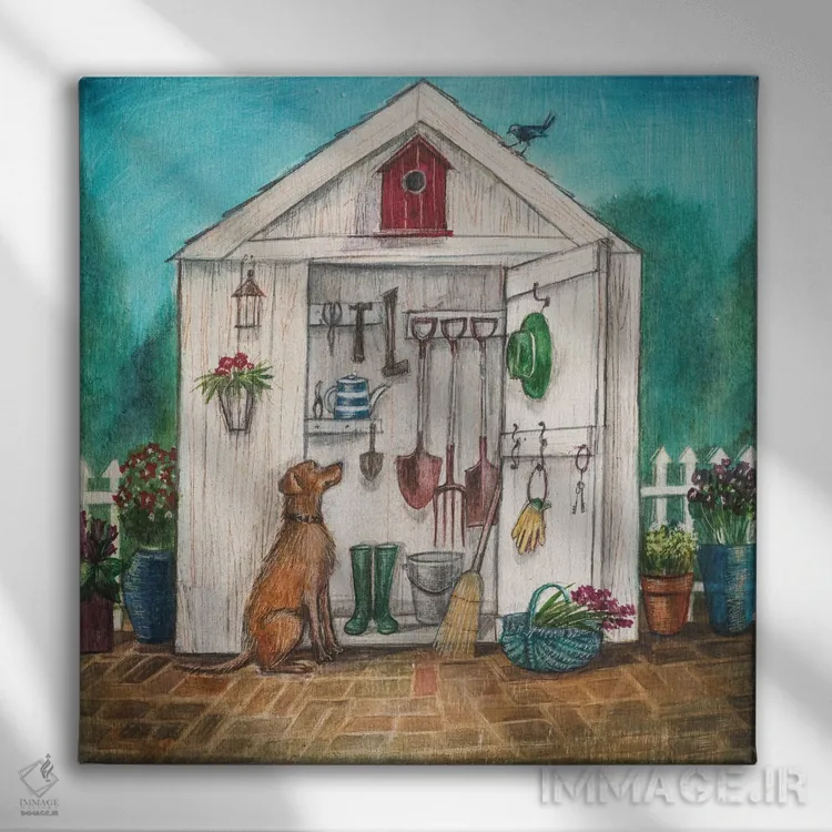 تابلو دکوراتیو سالن گلدان کاری اثر جو رام - نمای روبهرو روی دیوار