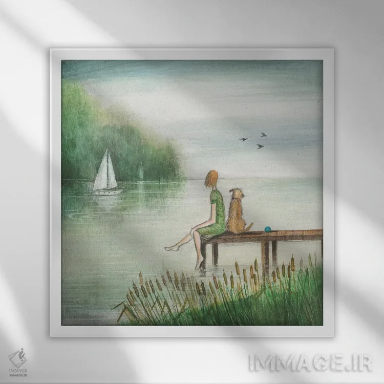 تابلو دکوراتیو هنر هم صحبتی اثر جو رام - نمای قابدار سفید