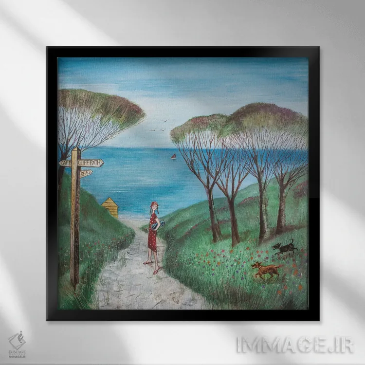 تابلو دکوراتیو شنا در روز یکشنبه اثر جو رام - نمای قابدار مشکی