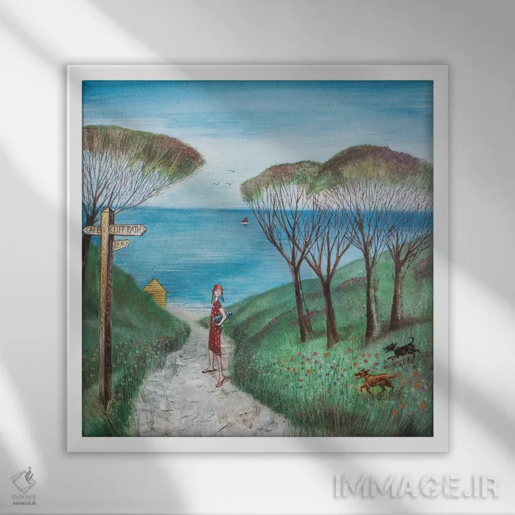 تابلو دکوراتیو شنا در روز یکشنبه اثر جو رام - نمای قابدار سفید