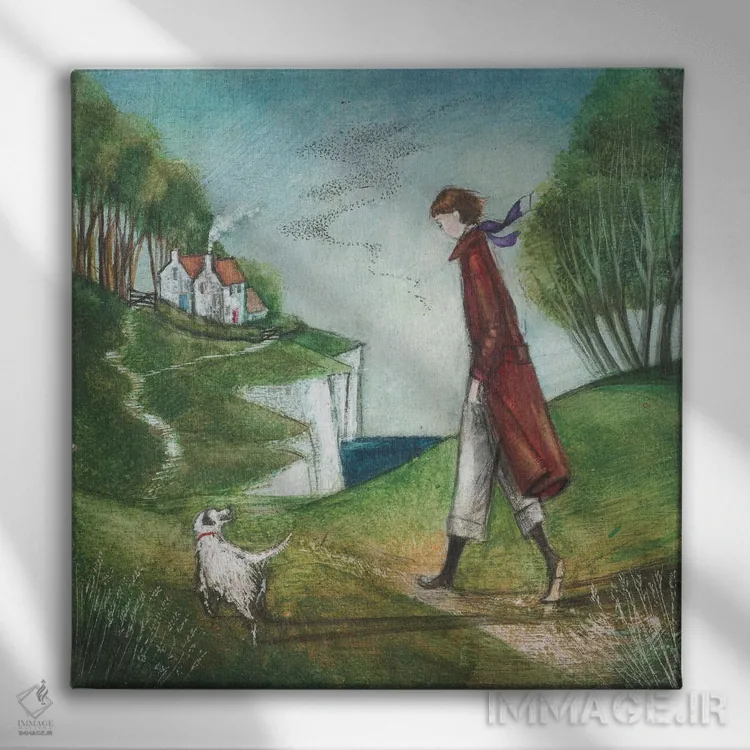 تابلو دکوراتیو پیاده روی کنار صخره اثر جو رام - نمای روبهرو روی دیوار