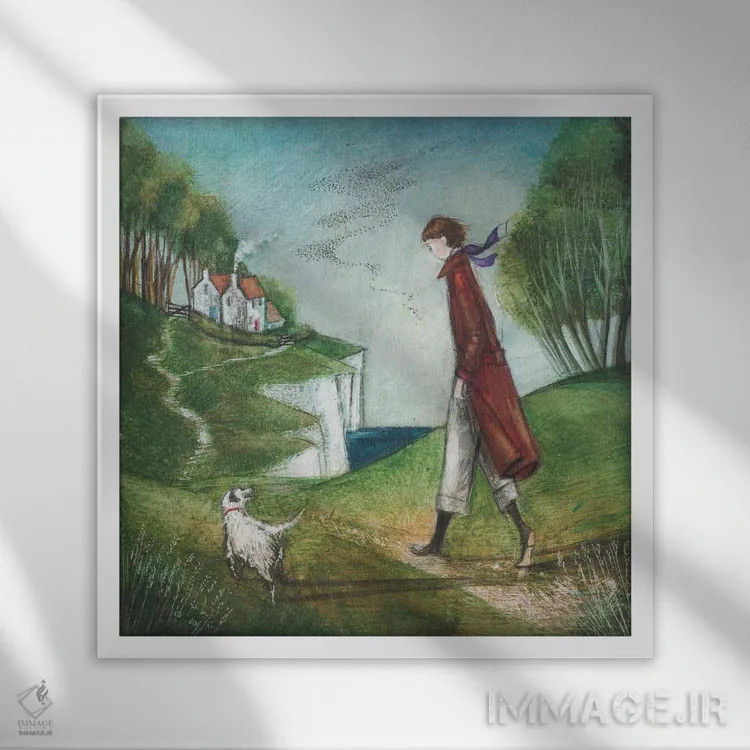 تابلو دکوراتیو پیاده روی کنار صخره اثر جو رام - نمای قابدار سفید