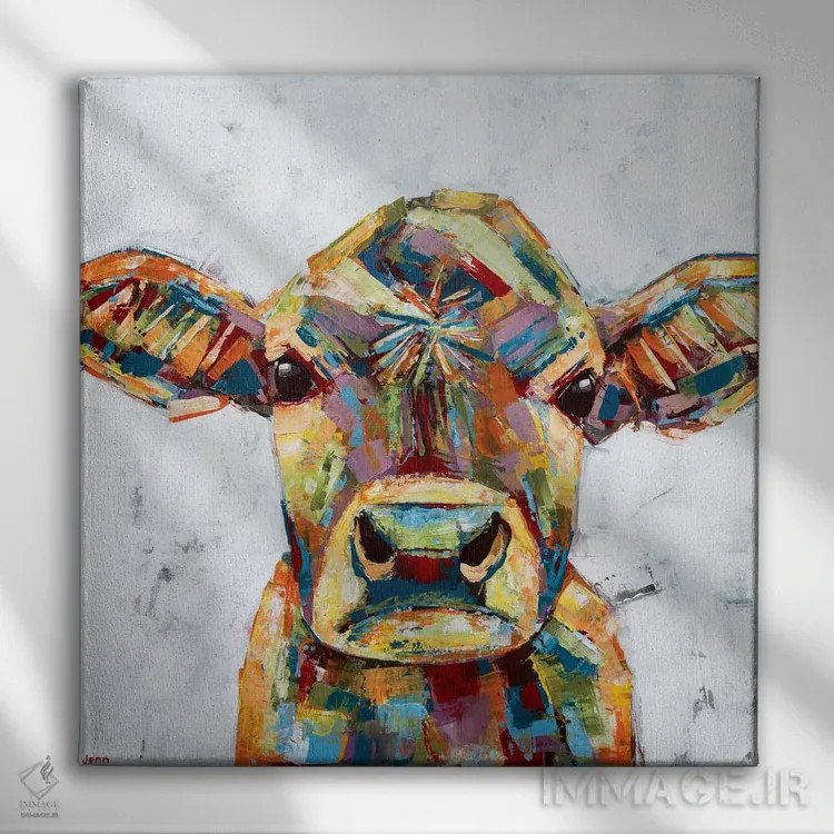 تابلو دکوراتیو گاو نژاد جرزی - سفید اثر جنیفر سیلی - نمای روبهرو روی دیوار