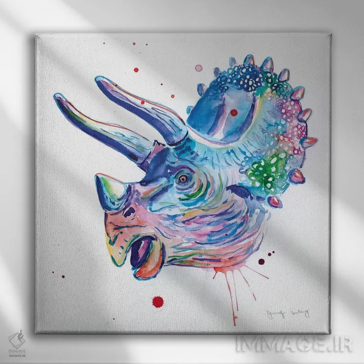 تابلو دکوراتیو تریسراتوپس آبرنگی اثر جنیفر سیلی - نمای روبهرو روی دیوار