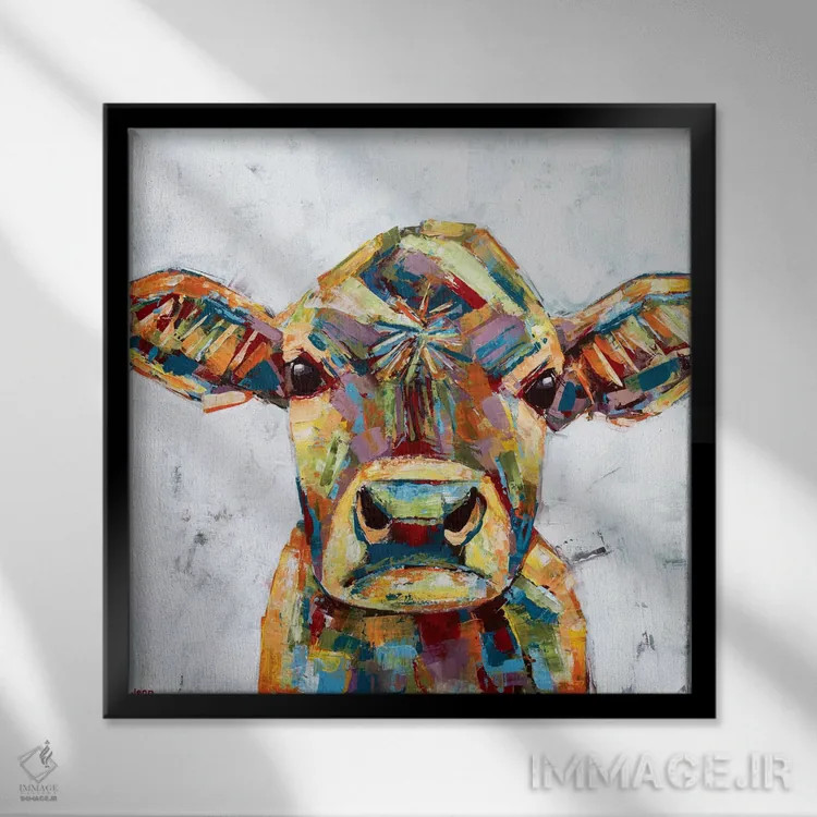 تابلو دکوراتیو گاو نژاد جرزی - سفید اثر جنیفر سیلی - نمای قابدار مشکی