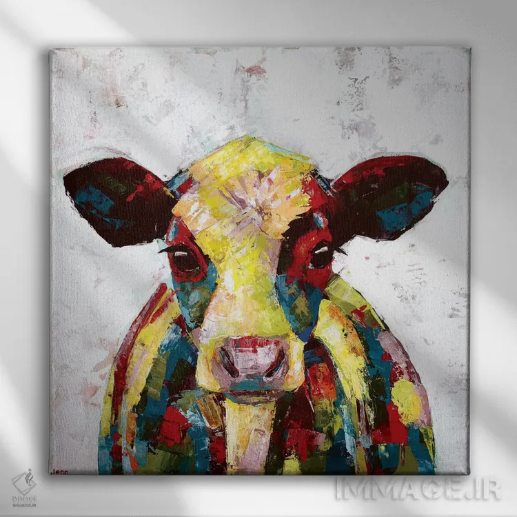 تابلو دکوراتیو گاو شیری - سفید اثر جنیفر سیلی - نمای روبهرو روی دیوار