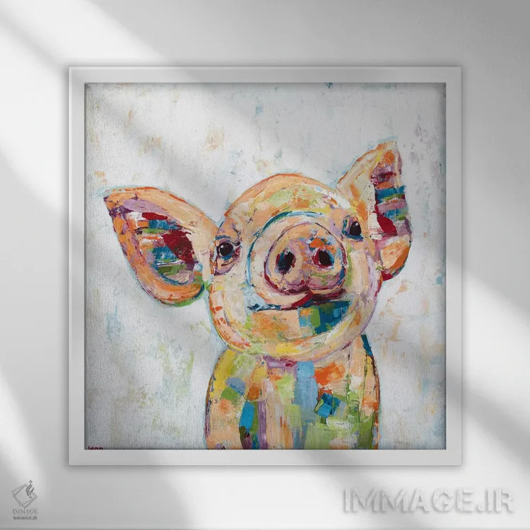 تابلو دکوراتیو خوک شاد - سفید اثر جنیفر سیلی - نمای قابدار سفید