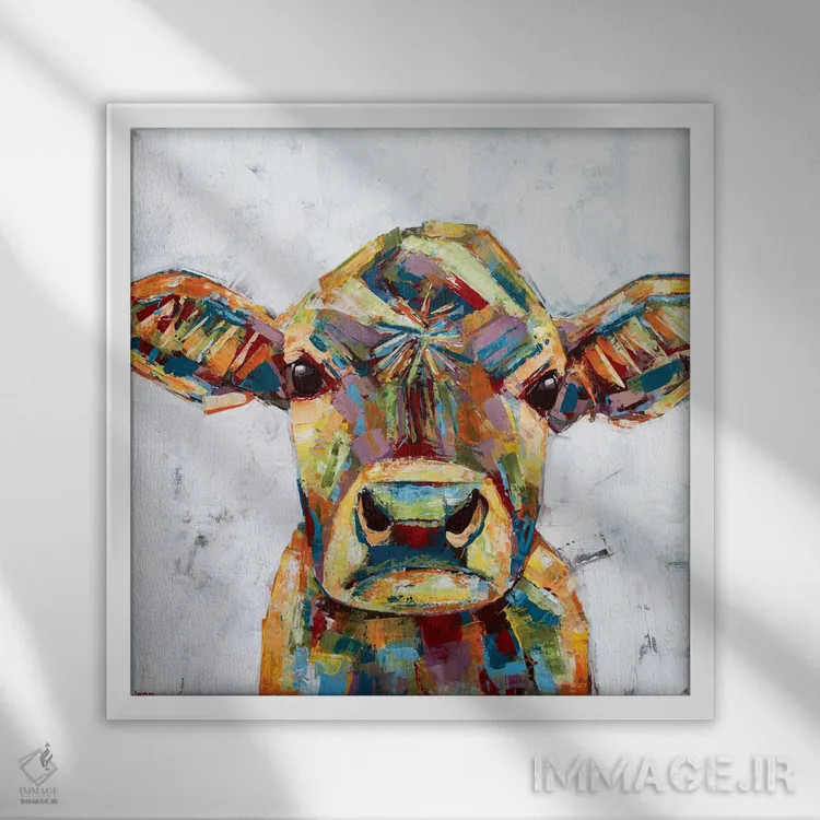 تابلو دکوراتیو گاو نژاد جرزی - سفید اثر جنیفر سیلی - نمای قابدار سفید