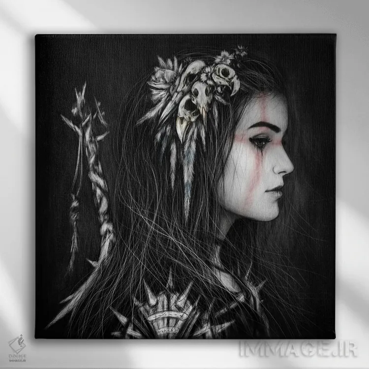 تابلو دکوراتیو جمجمه اثر جاستین گداک - نمای روبهرو روی دیوار