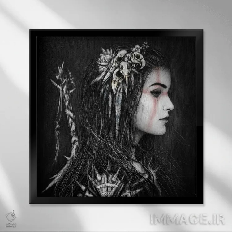 تابلو دکوراتیو جمجمه اثر جاستین گداک - نمای قابدار مشکی