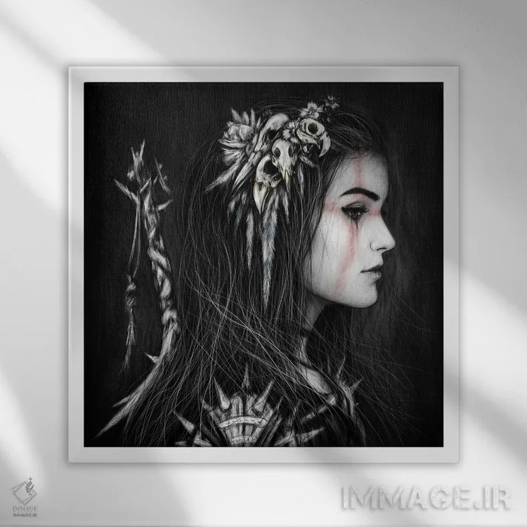 تابلو دکوراتیو جمجمه اثر جاستین گداک - نمای قابدار سفید