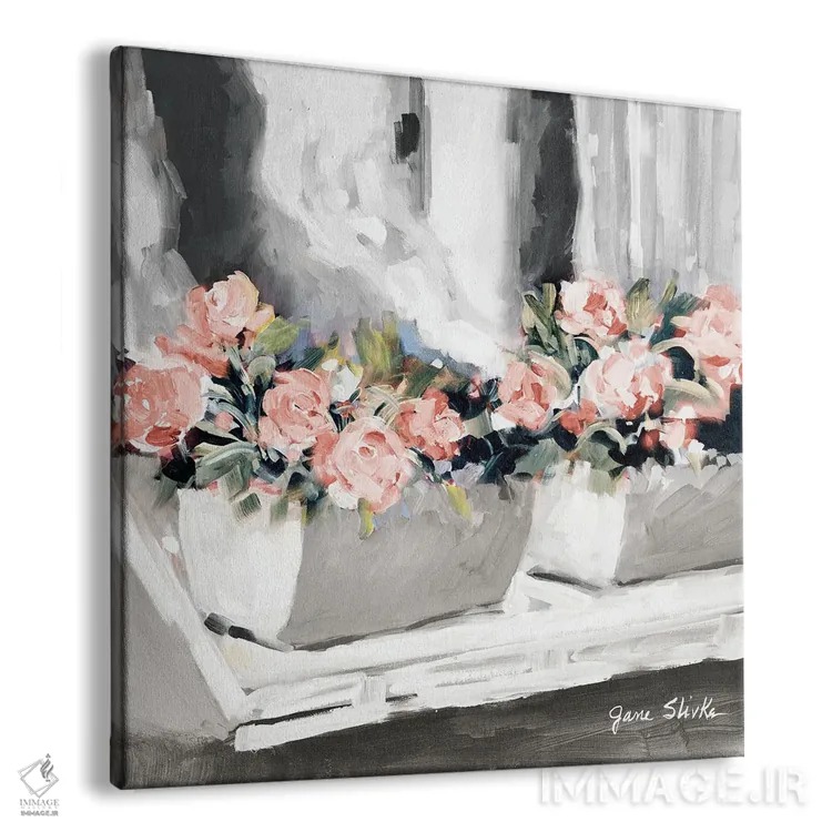 تابلو دکوراتیو پنجره گلدار صورتی اثر جین اسلیوکا - نمای پرسپکتیو محصول