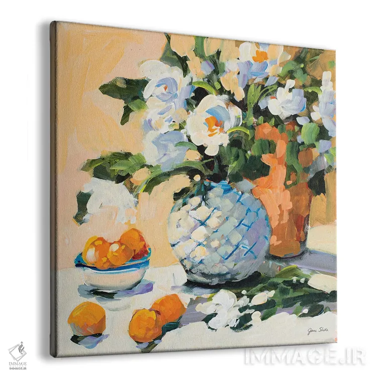 تابلو انتزاعی گل ها و پرتقال ها اثر جین اسلیوکا - نمای پرسپکتیو محصول