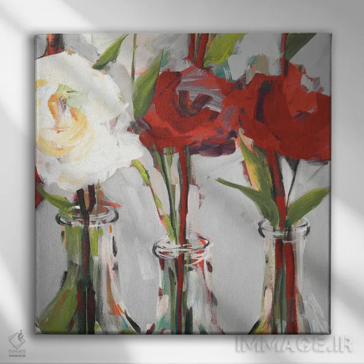 تابلو دکوراتیو شکوفه های قرمز عاشقانه I اثر جین اسلیوکا - نمای روبهرو روی دیوار