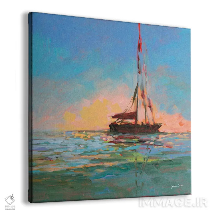 تابلو انتزاعی قایق بادبانی در افق اثر جین اسلیوکا - نمای پرسپکتیو محصول