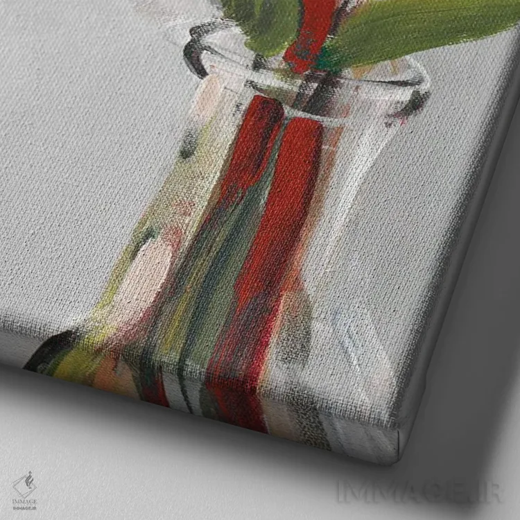 تابلو دکوراتیو شکوفه های قرمز عاشقانه I اثر جین اسلیوکا - نمای نزدیک بافت بوم