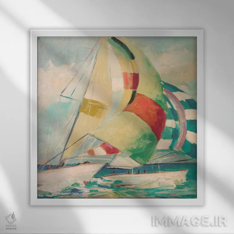 تابلو دکوراتیو بادبان کامل آرام ۱ اثر جین اسلیوکا - نمای قابدار سفید