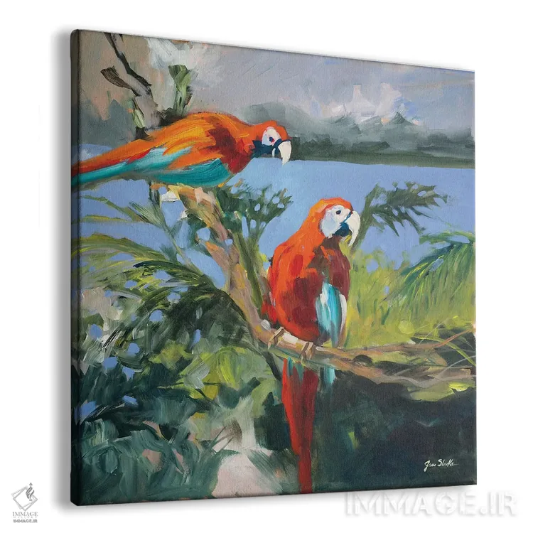 تابلو دکوراتیو طوطی ها کنار خلیج II اثر جین اسلیوکا - نمای پرسپکتیو محصول