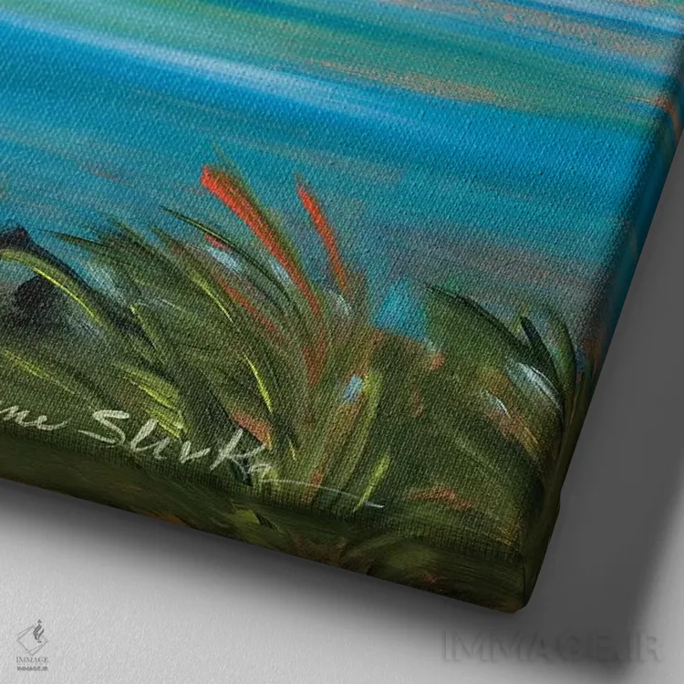تابلو دکوراتیو جزیره نخل ها اثر جین اسلیوکا - نمای نزدیک بافت بوم