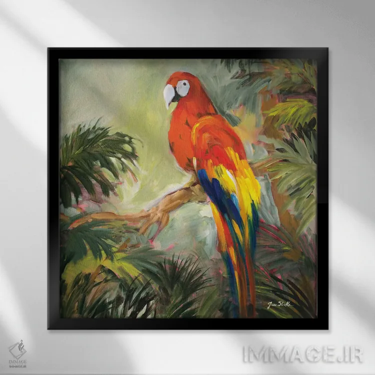 تابلو دکوراتیو طوطی ها کنار خلیج I اثر جین اسلیوکا - نمای قابدار مشکی