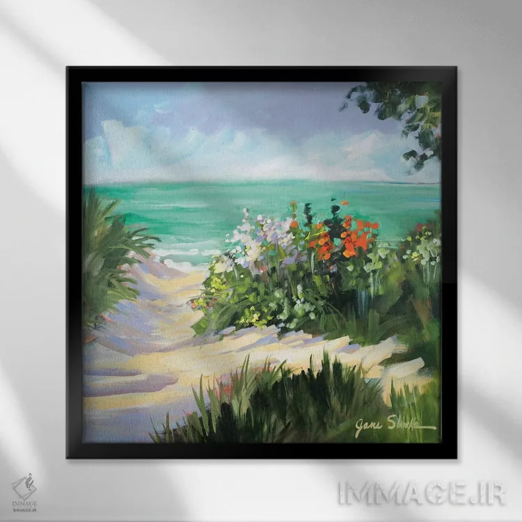 تابلو دکوراتیو تپه های شنی ساحل آفتابی اثر جین اسلیوکا - نمای قابدار مشکی