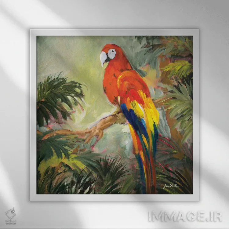 تابلو دکوراتیو طوطی ها کنار خلیج I اثر جین اسلیوکا - نمای قابدار سفید