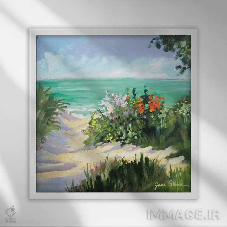 تابلو دکوراتیو تپه های شنی ساحل آفتابی اثر جین اسلیوکا - نمای قابدار سفید