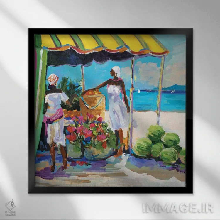 تابلو دکوراتیو میوه های گرمسیری اثر جین اسلیوکا - نمای قابدار مشکی