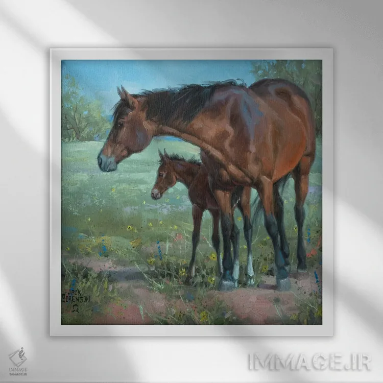 تابلو دکوراتیو زیر نگاه مراقب مادر اثر جک سورنسن - نمای قابدار سفید