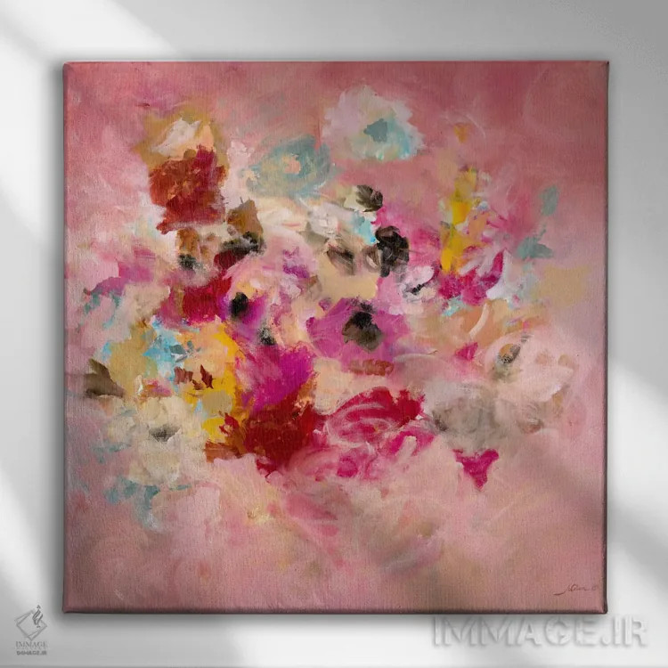 تابلو انتزاعی اتاقک صورتی اثر جولیان اسپنسر - نمای روبهرو روی دیوار