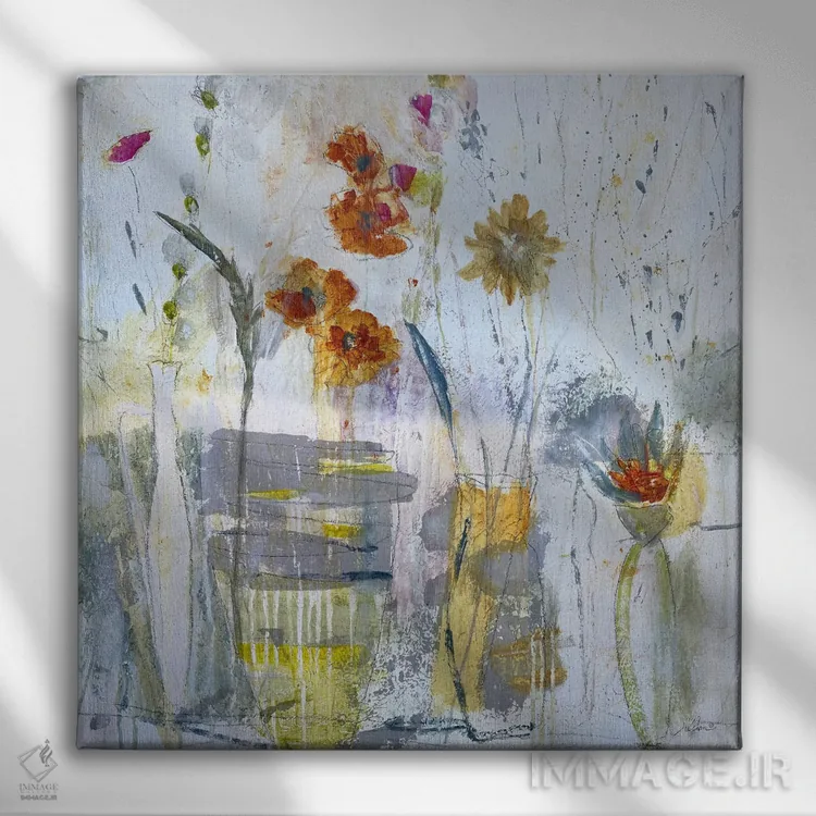 تابلو انتزاعی گلدان سفید اثر جولیان اسپنسر - نمای روبهرو روی دیوار