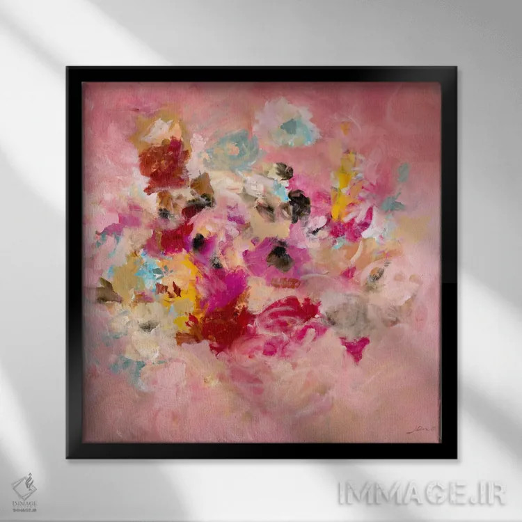 تابلو انتزاعی اتاقک صورتی اثر جولیان اسپنسر - نمای قابدار مشکی