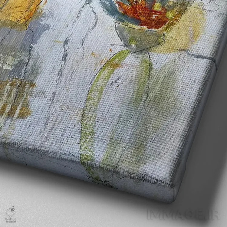 تابلو انتزاعی گلدان سفید اثر جولیان اسپنسر - نمای نزدیک بافت بوم