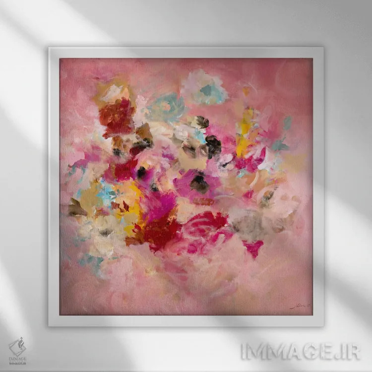 تابلو انتزاعی اتاقک صورتی اثر جولیان اسپنسر - نمای قابدار سفید