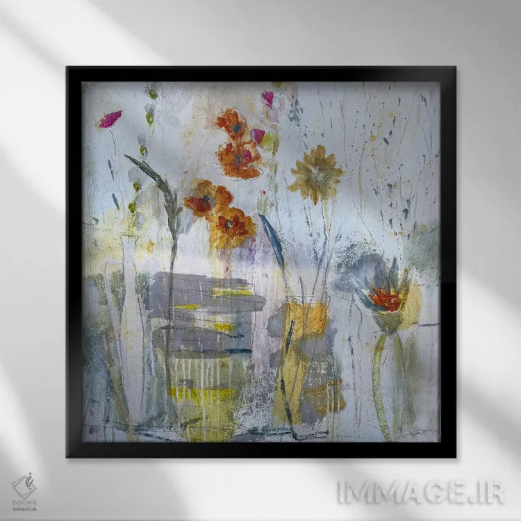 تابلو انتزاعی گلدان سفید اثر جولیان اسپنسر - نمای قابدار مشکی