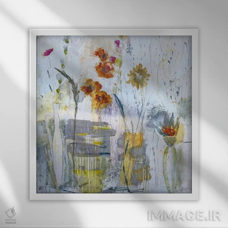 تابلو انتزاعی گلدان سفید اثر جولیان اسپنسر - نمای قابدار سفید