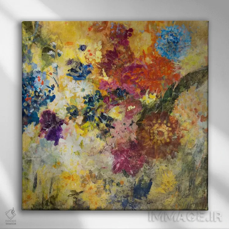 تابلو انتزاعی دسته گل رها شده اثر جولیان اسپنسر - نمای روبهرو روی دیوار