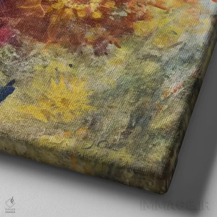 تابلو انتزاعی دسته گل رها شده اثر جولیان اسپنسر - نمای نزدیک بافت بوم