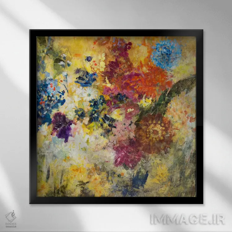 تابلو انتزاعی دسته گل رها شده اثر جولیان اسپنسر - نمای قابدار مشکی